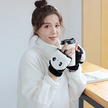 Load image into Gallery viewer, Aniywn Cute Panda Fingerless Gloves Winter Plush Faux Fur Half Finger Gloves Cute Cartoon Soft Warm Costume Accessories Black

