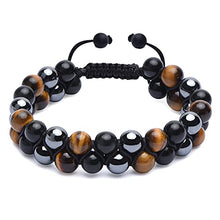 Load image into Gallery viewer, HASKARE Triple Protection Bracelet, Genuine Tigers Eye Black Obsidian and Hematite 8mm Beads Bracelet for Men Women, Crystal Jewelry Stone Bracelets Bring Luck and Prosperity and Happiness
