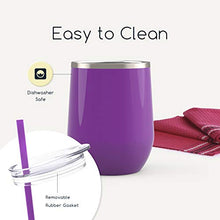 Load image into Gallery viewer, Maars Bev Stainless Steel Stemless Wine Glass Tumbler with Lid, Vacuum Insulated 12 oz Cup | Spill Proof, Travel Friendly, Fun Cocktail Drinkware - Purple

