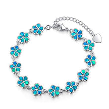 Load image into Gallery viewer, CiNily Sterling Silver Plated Blue Opal Flower Bracelet-Plumeria Hawaiian Flower Link Tennis Bracelet for Women October Birthstone Bracelet
