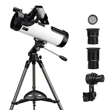 Load image into Gallery viewer, Telescope 114AZ Professional Reflector Telescope - Telescope for Beginners - Fully-Coated Glass Optics - Comes with Cellphone Adapter(1.5X Barlow Lens in it) &amp; 1.25 Inch 13% T Moon Filter
