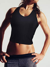 Load image into Gallery viewer, 4 Pieces Basic Crop Tank Tops Sleeveless Racerback Crop Sport Cotton Top for Women (Black, White, Dark Grey, Navy Blue, Medium)

