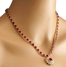 Load image into Gallery viewer, 40.45 Carat Natural Red Ruby and Diamond (F-G Color, VS1-VS2 Clarity) 18K Yellow Gold Luxury Necklace for Women Exclusively Handcrafted in USA
