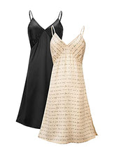 Load image into Gallery viewer, Femofit 2 Packs Satin Nightgowns for Women Sexy Silky Full Slip Sleepshirt Chemise Sleepwear with Adjustable Strap Nightdress (Black+Champagne,M)
