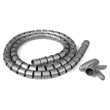 Load image into Gallery viewer, Flexzion Spiral Wire Wrap Tube Cable Organizer Management Sleeve - PE Polyethylene Flexible Expandable Desktop Computer PC Cinema TV Zipper Cord Storage with Clip 22mm Dia 1.5M 5 Feet Length (Gray)
