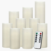 Load image into Gallery viewer, RY King Battery Operated Flameless Candles 4" 5" 6" 7" 8" 9" Set of 9 Real Wax Pillar LED Flickering Candles with Remote Control and Timer
