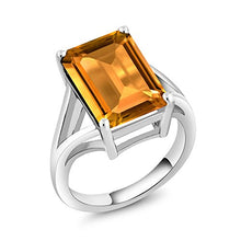 Load image into Gallery viewer, Gem Stone King 925 Sterling Silver Yellow Citrine Women's Solitaire Engagement Ring (8.20 Cttw Emerald Cut, Gemstone Birthstone) (Size 7)
