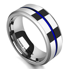 Load image into Gallery viewer, King Will Loop Thin Blue Groove 8mm High Polish Tungsten Carbide Wedding Band Engagement Ring for Men Comfort Fit
