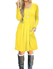 Load image into Gallery viewer, AUSELILY Women's Long Sleeve Pleated Loose Swing Casual Dress with Pockets Knee Length (XS, Yellow)
