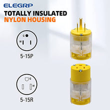 Load image into Gallery viewer, ELEGRP Lighted Straight Blade Electrical Plug and Connector Set 15 Amp 125 Volt NEMA 5-15P NEMA 5-15R 2 Pole 3 Wire Grounding, Commercial Grade, Yellow, 5 Set
