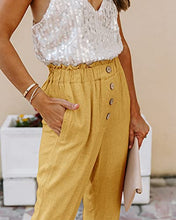 Load image into Gallery viewer, NIMIN Pants for Women Casual Comfy High Waisted Pants Cotton Summer Beach Work Paper Bag Pants with Pockets Yellow 2X-Large
