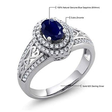 Load image into Gallery viewer, Gem Stone King Blue Sapphire 925 Sterling Silver Gemstone Birthstone Women's Ring 1.41 cttw, Center Stone: 6x4mm (Size 7)
