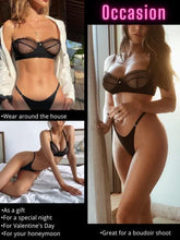 Load image into Gallery viewer, Kaei&amp;Shi Sexy Lingerie for Women,Ruffle 2 Piece Lace Lingerie Set,Underwire Ribbed Bra and Panty Sets Valentine Black Medium
