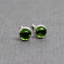 Load image into Gallery viewer, Chrome Diopside Stud Earrings, Tiny 3mm Green Studs in Sterling Silver

