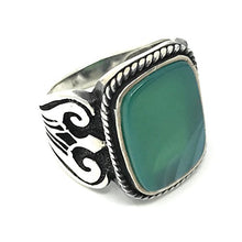 Load image into Gallery viewer, KAR 925K Stamped Solid Sterling Silver Green Agate (Aqeeq) Men's Ring P3B (7)
