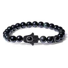 Load image into Gallery viewer, COAI Hand of Hamsa Black Obsidian Stone Mens Bracelet 7"
