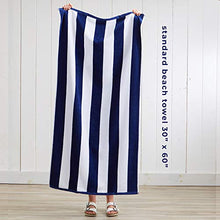 Load image into Gallery viewer, 4 Pack Plush Velour 100% Cotton Beach Towels. Cabana Stripe Pool Towels for Adults. (Navy, 4 Pack- 30" x 60")
