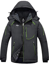 Load image into Gallery viewer, Wantdo Men's Mountain Waterproof Snow Jacket Warm Rain Coat Dark Grey &amp; Grass Green S
