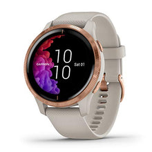 Load image into Gallery viewer, Garmin Venu, GPS Smartwatch with Bright Touchscreen Display, Features Music, Body Energy Monitoring, Animated Workouts, Pulse Ox Sensor and More, Rose Gold with Tan Band
