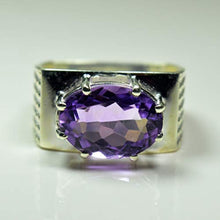 Load image into Gallery viewer, 55Carat Natural Men's Amethyst Rings Bold Band in Silver Oval Shape Feburary Birthstone Jewelry Size 4-13

