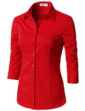 Load image into Gallery viewer, Doublju Womens Slim Fit Plus Size Office Work Wear 3/4 Sleeve Collared Blouse Shirt RED X-Large

