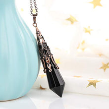 Load image into Gallery viewer, JOVIVI Natural Black Obsidian Crystal Necklace 12 Facted Therapy Healing Dowsing Divination Pendulum Pendant Reiki Charged Chakra Balancing
