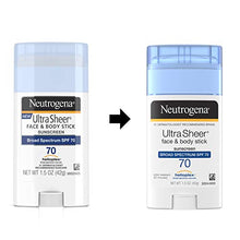 Load image into Gallery viewer, Neutrogena Ultra Sheer Non-Greasy Sunscreen Stick for Face &amp; Body, Broad Spectrum SPF 70 UVA/UVB Sunscreen Stick, PABA-Free, 1.5 oz
