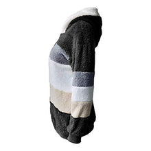Load image into Gallery viewer, OutTop Sherpa Jacket Women Fall Winter Plush Warm Hooded Stripe Color Block Thicken Warm Fleece Coats Parka Outwear (Black, M)
