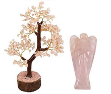 Load image into Gallery viewer, YATHABI Rose Quartz Golden Wire Handmade Gemstone Tree with Rose Quartz Gemstone Carved Angel for Attracting Positive Energies Crystal Healing Chakra Balancing &amp; Home Decor

