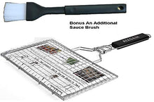 Load image into Gallery viewer, AIZOAM Portable Stainless Steel BBQ Barbecue Grilling Basket for Fish,Vegetables, Shrimp,and Small Flat Sea Food .Great Useful BBQ Tool.-【Bonus Additional Sauce Brush and 50 Natural Bamboo Skewers 】

