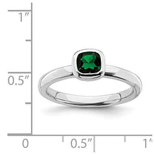 Load image into Gallery viewer, Solid 925 Sterling Silver Stackable Cushion Cut Created Emerald Green May Gemstone Ring Eternity Band Size 7
