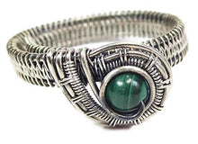 Load image into Gallery viewer, Malachite Adjustable Ring, Woven in Sterling Silver Wire
