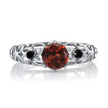 Load image into Gallery viewer, Gem Stone King 925 Sterling Silver Red Garnet and Black Diamond Women's Engagement Ring 1.11 Cttw (Size 7)
