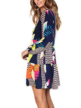 Load image into Gallery viewer, Amoretu Women's V Neck Bishop Sleeves Soft Loose Tunic Fall Dress Geometry M
