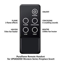 Load image into Gallery viewer, PuraFlame 33 Inches Western Electric Fireplace Insert Heater with Fire Crackling Sound, Remote Control, 750/1500W, Black
