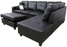 Load image into Gallery viewer, GAOPAN Set for Home 2021 Sectional Faux Leather Tufted Cushions Living Room, 5 Seats Sofa Couch with Reversible Right Chaise Lounge and Storage Ottoman,Obsidian Black
