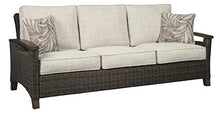 Load image into Gallery viewer, Signature Design by Ashley Paradise Trail Outdoor Patio Sofa with Cushion and 2 Pillows, Brown &amp; Beige
