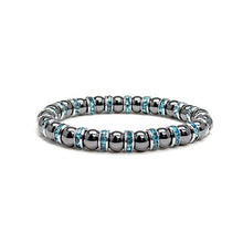 Load image into Gallery viewer, Accents Kingdom Women's Magnetic Hematite Tuchi Simulated Pearl Bracelet with Simulated Aquamarine Crystal, 7.5"
