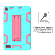 Load image into Gallery viewer, SMYTShop For Amazon Kindle Fire 7 Inch,SMYTShop Dual Layer Hybrid Armor Stand Case Protective Cover for Amazon Kindle Fire 7 Inch (2017) Tablet (Mint Green+Hot Pink)
