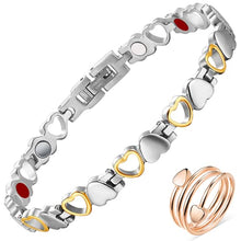 Load image into Gallery viewer, Vicmag Magnetic Bracelet for Women Arthritis Joint Titanium Steel Magnet Therapy Brasalete Pain Relief 3500 Gauss Magnets, Health Healing Jewelry Gift with Adjustment Tool (Silver &amp; Gold &amp; 4 Elements)
