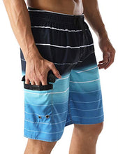 Load image into Gallery viewer, Nonwe Men's Beachwear Quick Dry Holiday Drawstring Striped Board Shorts Light Blue 34
