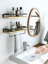 Load image into Gallery viewer, AMADA HOMEFURNISHING Floating Shelves, Bathroom Shelf with Towel Bar, Wall Shelves for Bathroom/Living Room/Kitchen/Bedroom, Light Brown Shelves 2 Sets - AMFS01
