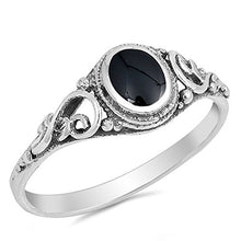 Load image into Gallery viewer, Filigree Simulated Black Onyx Polished Ring New .925 Sterling Silver Band Size 7
