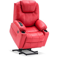 Load image into Gallery viewer, Mcombo Electric Power Lift Recliner Chair Sofa with Massage and Heat for Elderly, 3 Positions, 2 Side Pockets and Cup Holders, USB Ports, Faux Leather 7040 (Medium, Red)
