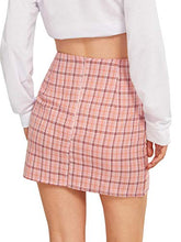Load image into Gallery viewer, WDIRARA Women's Plaid Skirt High Waist Split Front Zip Up Mini Bodycon Skirt Light Pink M

