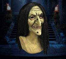 Load image into Gallery viewer, Old Woman Witch Mask Green Face Halloween Creepy Scary Horror Cosplay Costume

