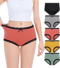 Load image into Gallery viewer, High Waisted Cotton Underwear For Women,Breathable Soft High Waist Briefs Stretch Lace Ladies Panties For Women (Multicolor- 5 Packs-S)
