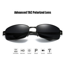 Load image into Gallery viewer, Men's Polarized Sunglasses Rectangular Metal Frame Classic Style Large Size by ZHILE (Black, Grey)
