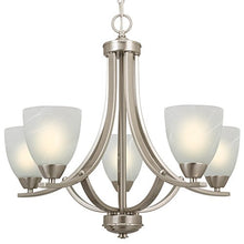 Load image into Gallery viewer, Kira Home Weston 24" Contemporary 5-Light Large Chandelier + Alabaster Glass Shades, Adjustable Chain, Brushed Nickel Finish
