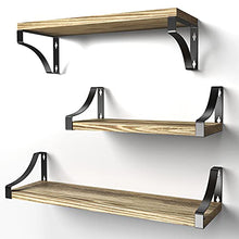 Load image into Gallery viewer, AMADA HOMEFURNISHING Floating Shelves Wall Mounted, Rustic Paulownia Wood Wall Shelves Set of 3 for Bedroom, Bathroom, Living Room, Kitchen, Office-AMFS02
